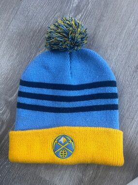 Denver Nuggets Stretchy Beanie Hat with Pom Pom Blue & Yellow One Size